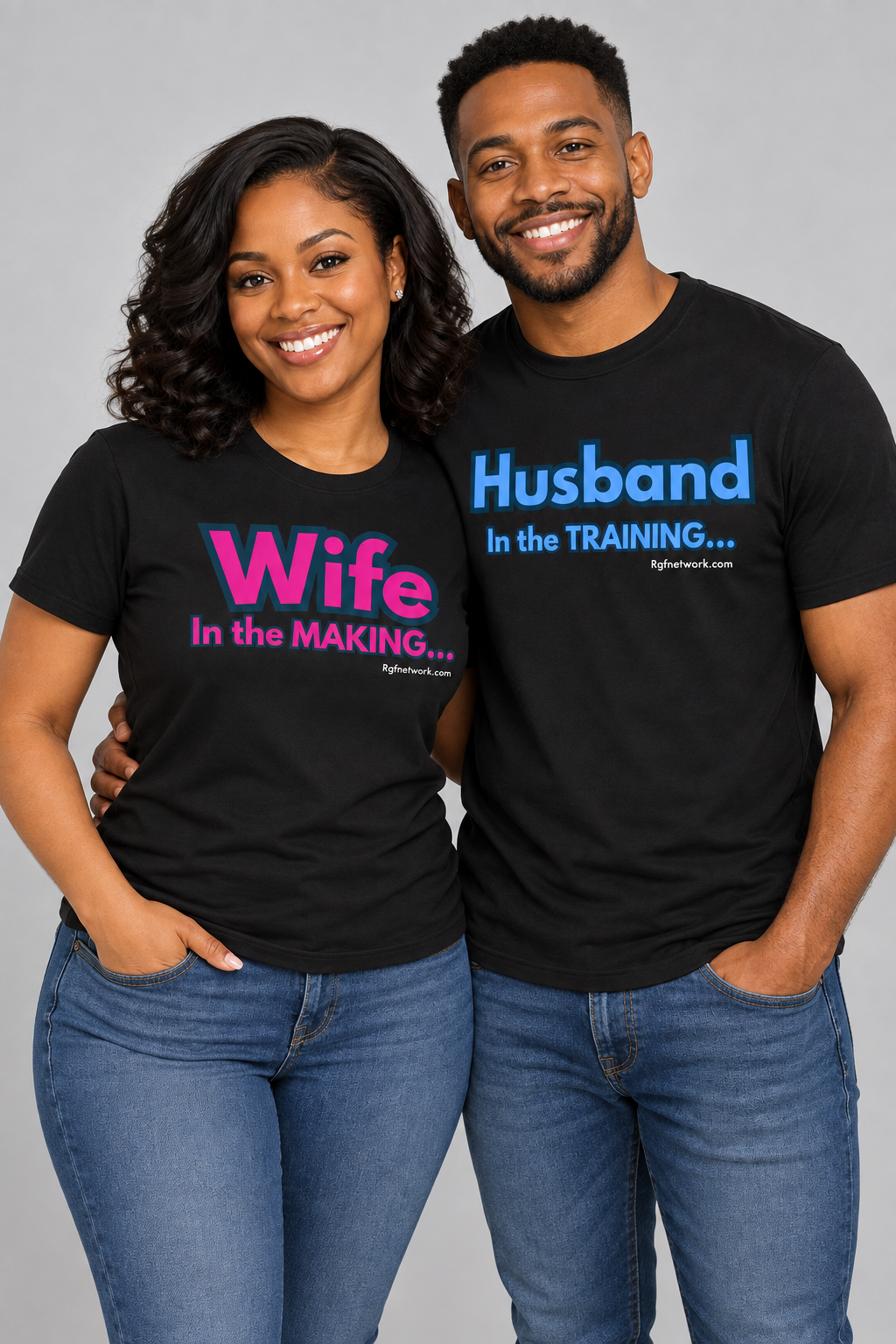 Couple wearing Wife in the Making and Husband in Training T-shirts
